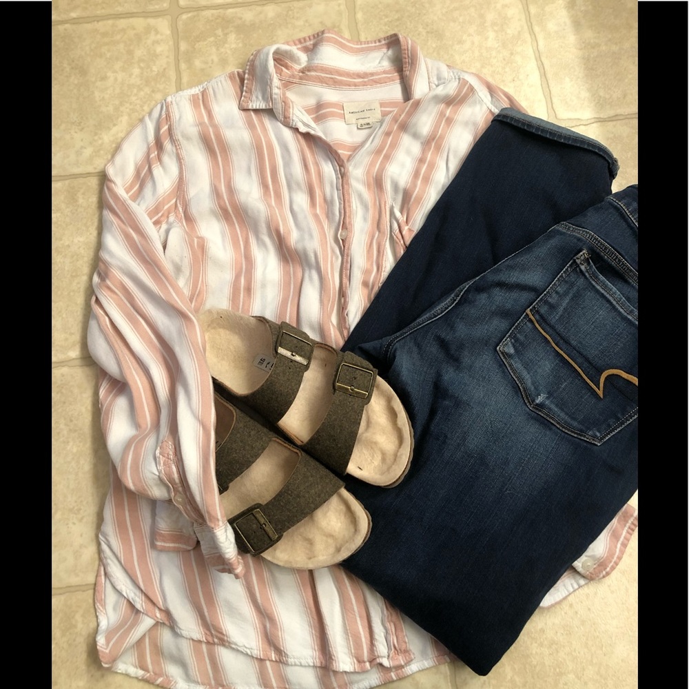 EUC peach striped button down boyfriend fit shirt
